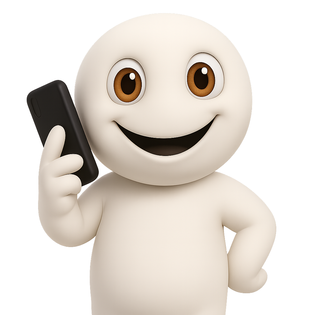Personaje amigable con teléfono